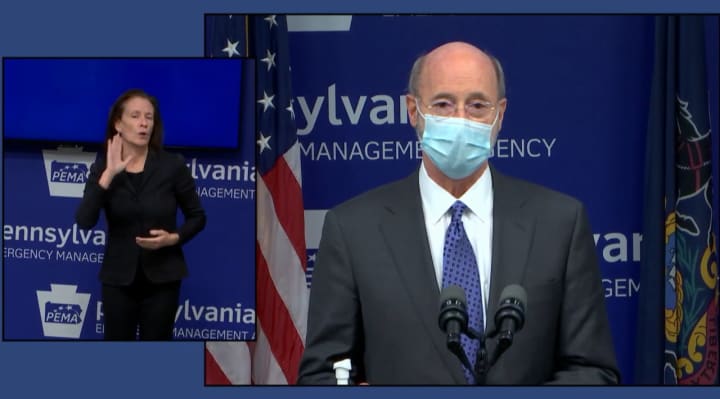 Gov. Tom Wolf speaking at the Jan. 8 COVID-19 news conference.