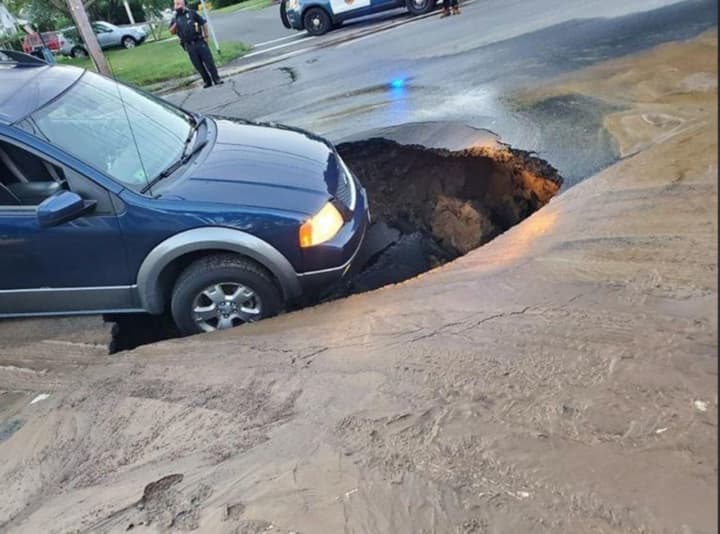 This photo was taken of the sinkhole in Chicopee earlier today, July 15.