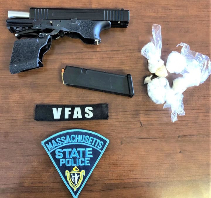 Items confiscated during a police search of the suspect. Believing the suspect had made statements like “I’m never going back to prison,” police called in extra backup for the arrest of a Gardner man accused of attempted murder.