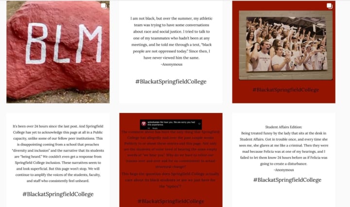 BlackAtSpringfieldCollege is a new Instagram account hosting anonymous student recollections of racism.