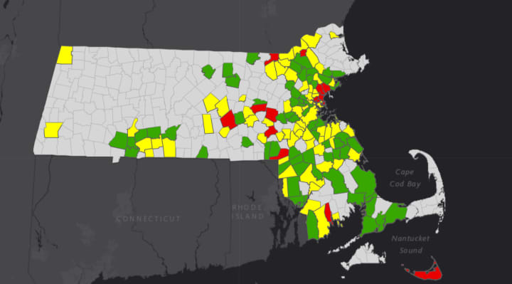 The newest COVID-19 risk map by the MA Department of Public Health, Thursday, Sept. 24.