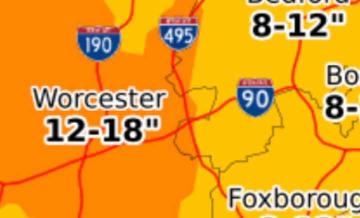 National Weather Service Worcester County snowfall accumulation Dec. 16-17