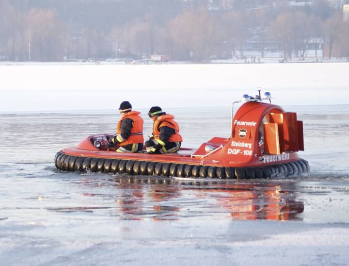 Photo illustration. This photo of a hovercraft is similar to the one used by the Westfield Fire Department