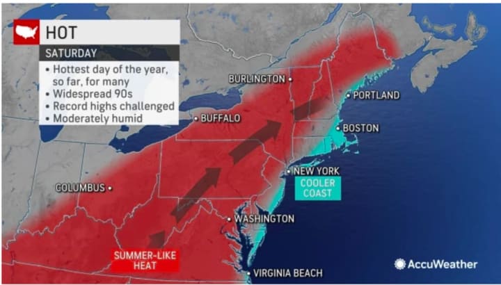 &quot;In many areas, the heat and humidity this Saturday and Sunday will bring the hottest conditions since last August,&quot; according to AccuWeather.com.