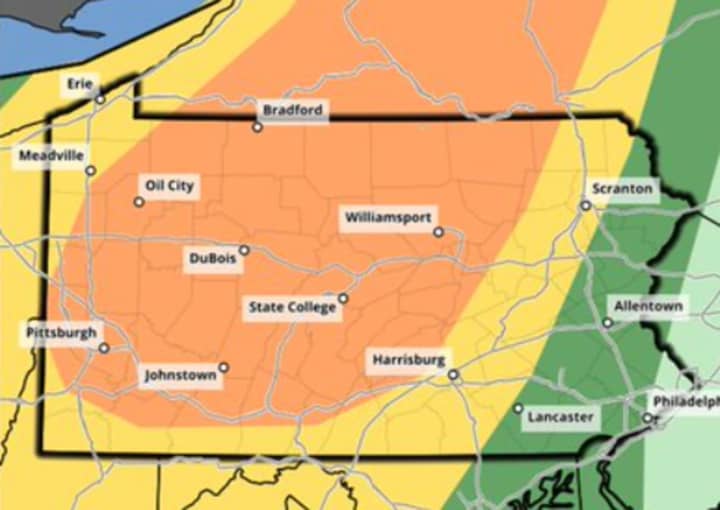 A severe weather map of Pennsylvania.