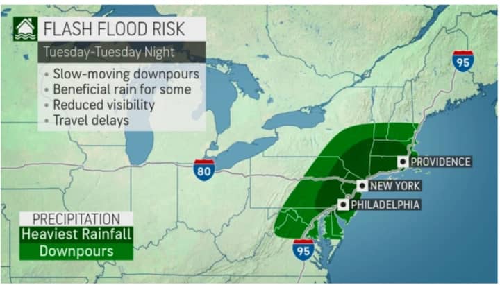 Areas in dark green have the highest risk of flash flooding through Tuesday evening, Sept. 6.