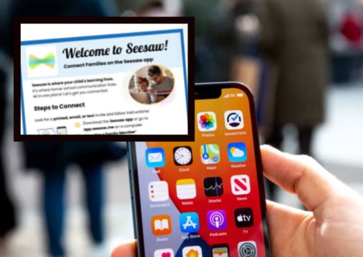 A smart phone and the Seesaw welcome information.