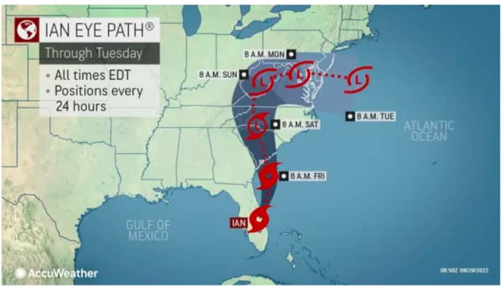 The projected path for Ian through Tuesday, Oct. 3.