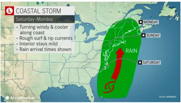 A tropical rainstorm developing offshore is on track to affect most of the Northeast in the latter half of the weekend.