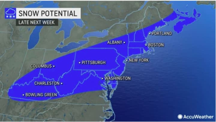 A look at areas where snowfall is possible from a coast-to-coast system now projected to arrive on Friday, Jan. 13.