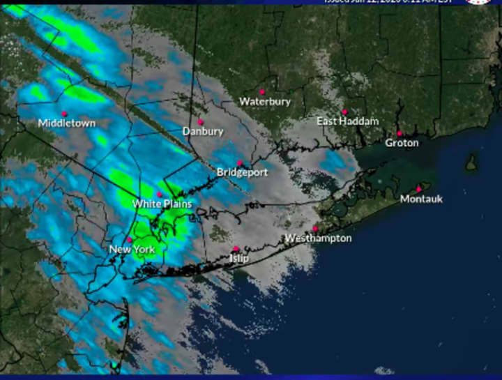 A radar image from about 7 a.m. Thursday, Jan. 12 showing the system with mixed precipitation moving from west to east.