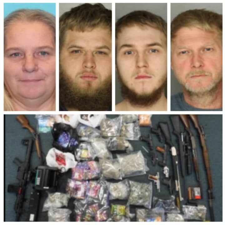 Heide, Jordan, Austin, Scott Breland (left to right) and the items seized from their home in the 100 block of West Colebrook Street Manheim.