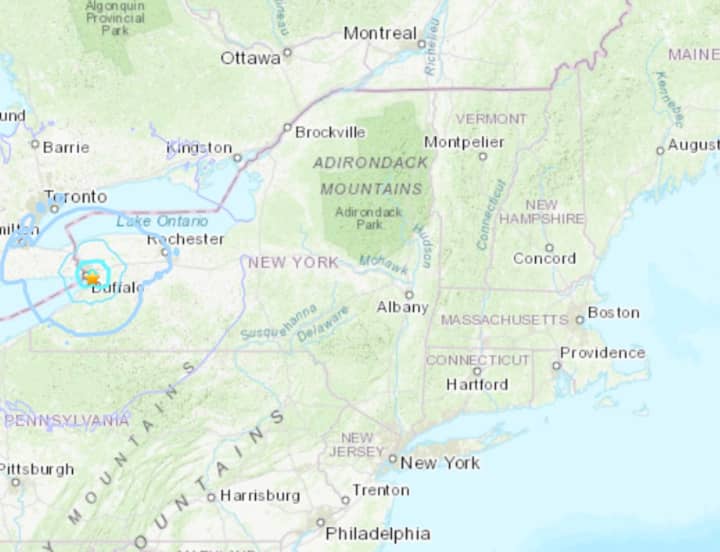 A look at the area, far left, where the earthquake was felt at around 6:15 a.m. Monday, Feb. 6.