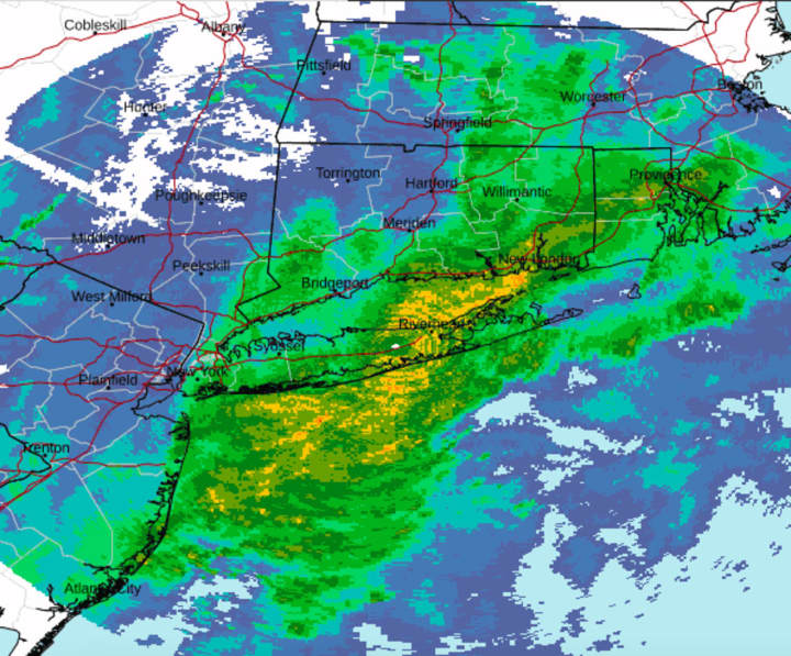 A radar image of the region just before noontime on Friday, Feb. 17.