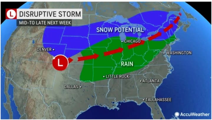 A potent storm is forecast to roll out from the western US from the middle to the end of next week, according to AccuWeather.com.