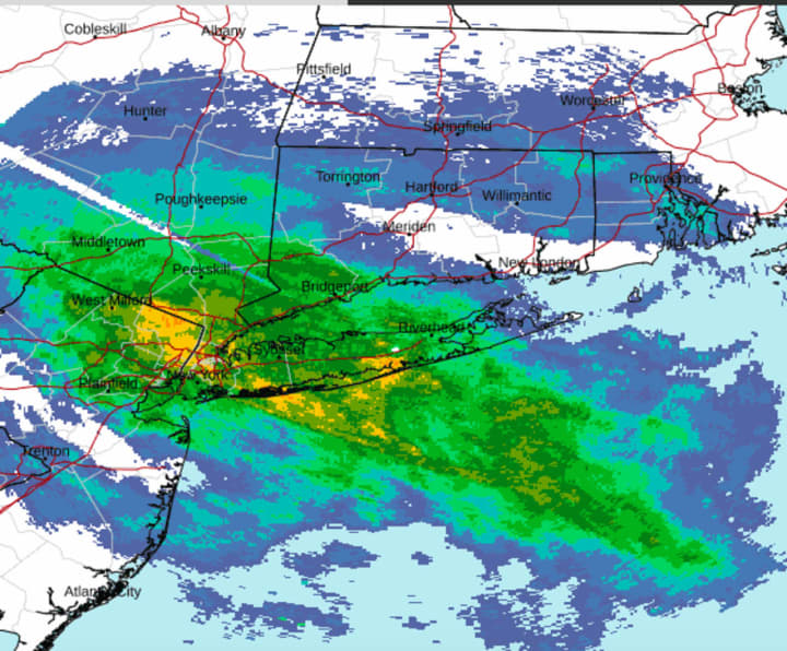 A radar image of the region from about 4:30 p.m. Wednesday, Feb. 22.