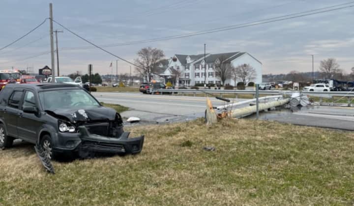 The scene of the crash into a utility pole on Route 72 in Penn Township.