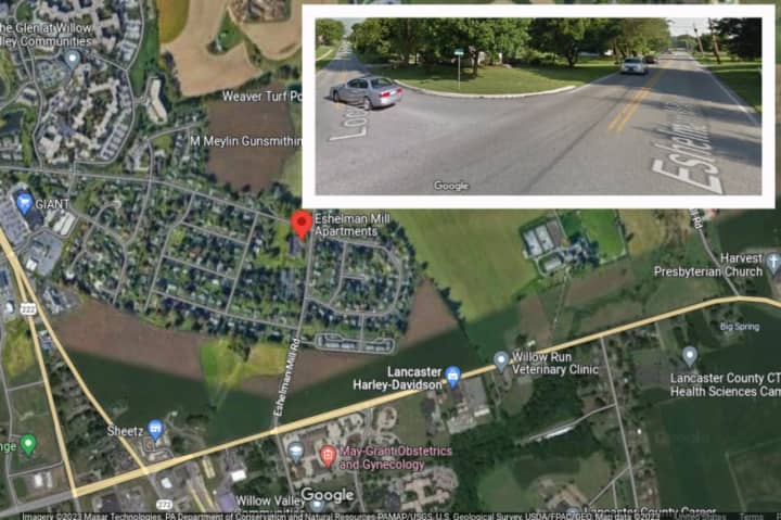 A map and the street view of the intersection of Eshelman Mill Road and Locust Lane in West Lampeter Township where the deadly crash happened.