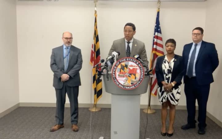 Baltimore City State's Attorney Ivan Bates announcing the officer's indictment.