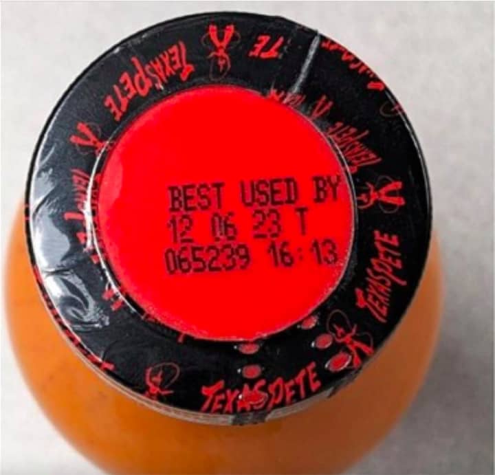 The recalled 12-ounce bottles of Texas Pete Buffalo Wing Sauce have a &quot;best used by&quot; date of 12-06-23.