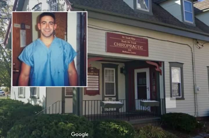 Scott Kline, operator of Back on Track chiropractic clinic in Peabody, is accused of filming patients in the bathroom with a spy camera, police said. He has denied the accusations.