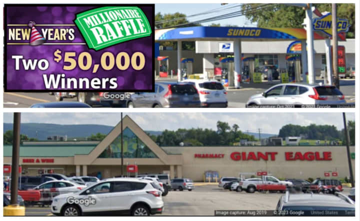 The Sunoco in Mechanicsburg and the Giant Eagle in Latrobe where the two winning tickets were sold.&nbsp;