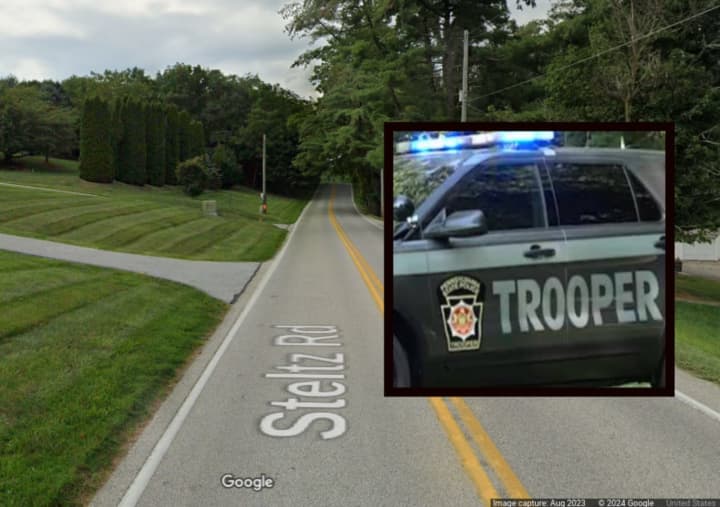 A Pennsylvania State Police vehicle and 3852 Steltz Road, in New Freedom where the fatal two-vehicle crash happened, according to the York County Coroner's Office.