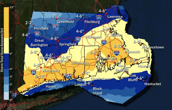 The National Weather Service said a "southward shift" means Massachusetts could see less snow than previously predicted.&nbsp;