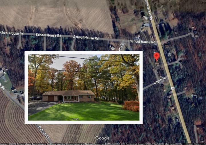 A map and a street view of the home at 804 Baltimore Pike, in Gardeners where Scott Quickel was tragically killed when a tree fell into it.&nbsp;