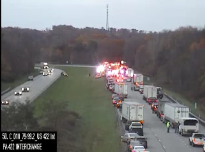 The scene of the crash along I-79 at the PA 422 Interchange