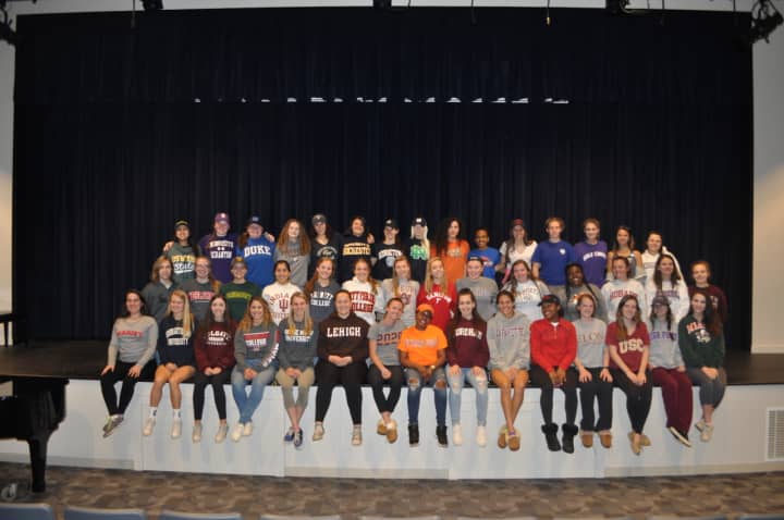 The graduating Class of 2016 at School of the Holy Child wear their college gear to school, officially announcing their college choices. Holy Child in Rye came in at No. 5 on Niche.com&#x27;s list of the 100 best Catholic high schools in New York state.