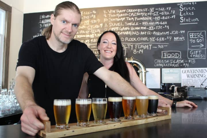 Martijn Mollet and Jamie Lovelace, the owners of Seven Lakes Station craft beer taproom in Sloatsburg.