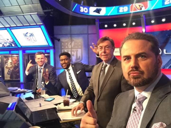 Shaun O&#x27;Hara, at right, and his team at the NFL Network, getting ready to cover the 2016 draft.