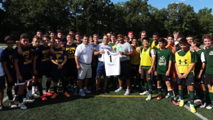The Green Knights donated $1,000 and a jersey to David Guerra of Saddle Brook.