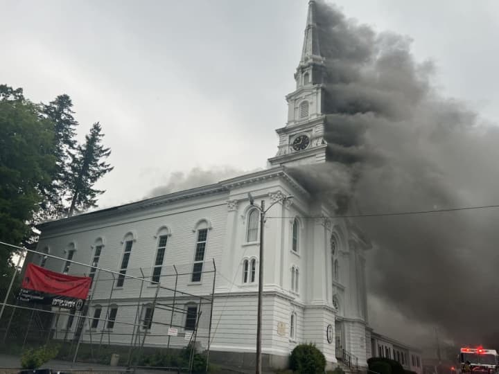 A four-alarm fire at the First Congregational United Church on Main Street in Spencer has weakened the structure of the building, authorities said.