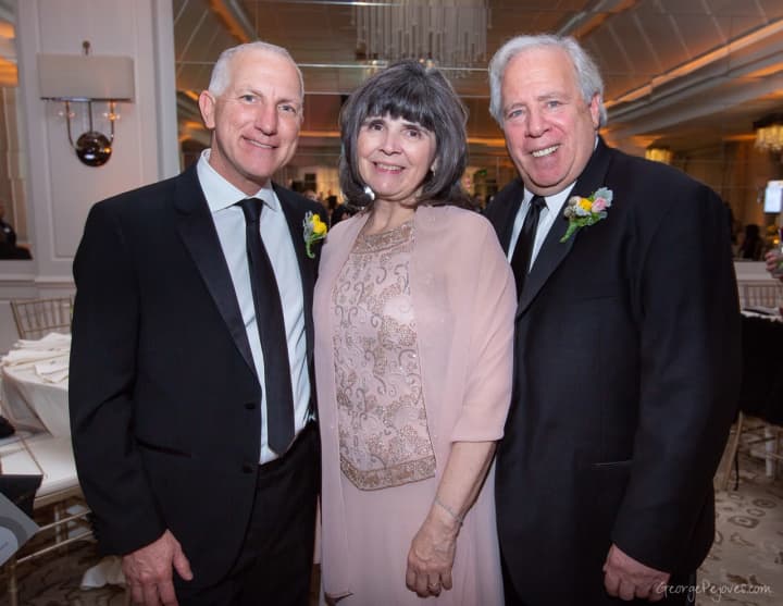 From left, Jeffrey S. Oppenheim, MD; Mary P. Leahy, MD, CEO of Bon Secours Charity Health System; and Joe Allen at Good Samaritan Hospital’s 34th annual Spring Ball.