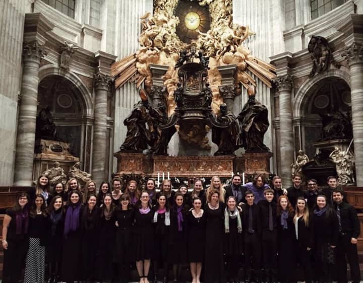 The Stonehill Chapel Choir during its weeklong pilgrimage in Italy.