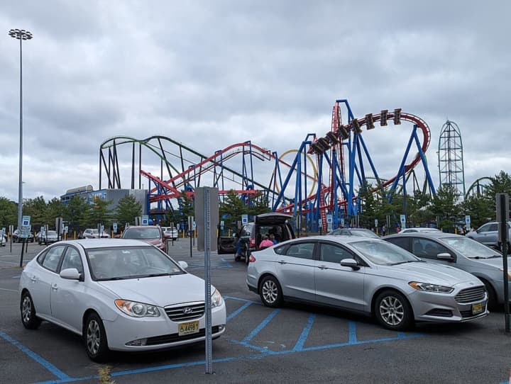 A view of Six Flags Great Adventure Resort from the parking lot in Jackson Township, NJ.
