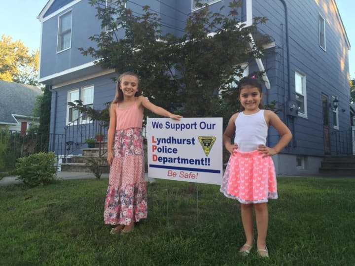 Victoria and Emily supporting the Lyndhurst Police Department.