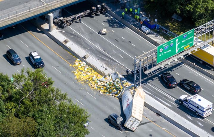 Aerial view of the crash on northbound Route 17 in Mahwah on Wednesday, April 2.