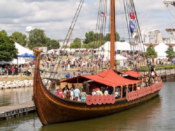 The Draken, a Viking longship, visits Green Bay, Wis., after sailing around Lake Michigan and the other great lakes this summer.