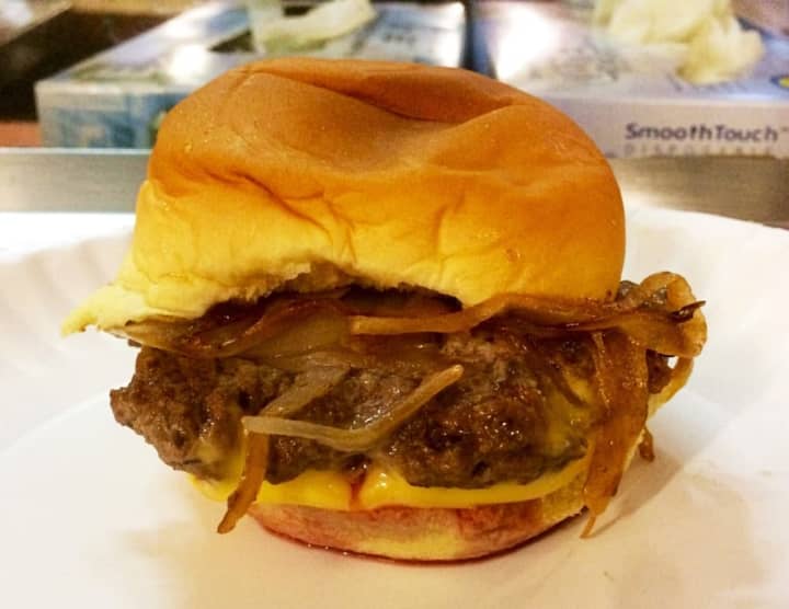This is a double cheeseburger from White Manna -- with grilled onions, of course.