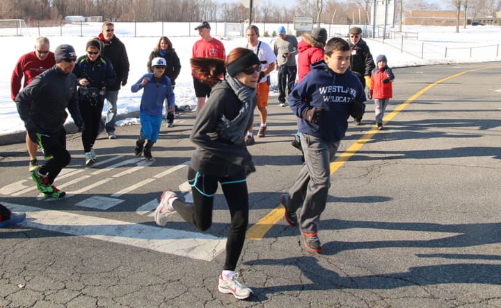 Racers hitting the course at the Westlake campus during the 2014 Memorial 5K Turkey Trot.