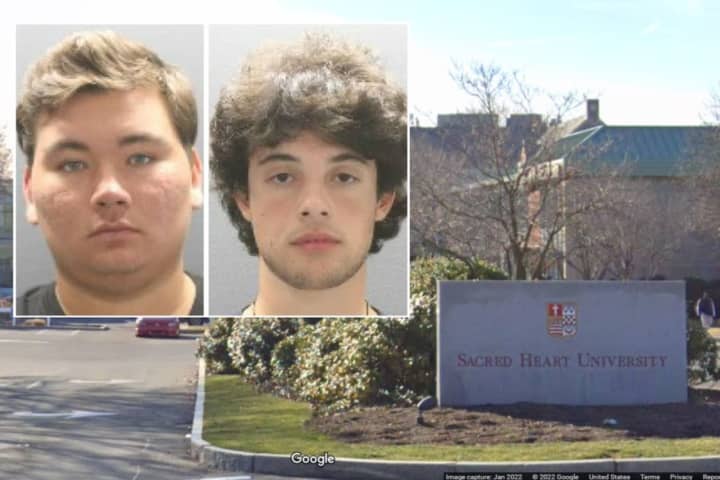 Justin Leibhauser (left) and Gianni Aveta are facing aggravated arson charges after allegedly throwing a lit firework at a New Jersey woman, setting her clothes on fire.