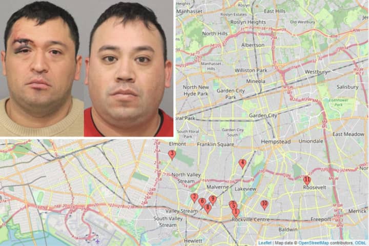Nassau County Police arrested Mauricio Fuentes-Jimenez (left) and Joshua Mellado-Gonzalez in connection with a string of residential burglaries in Nassau County.