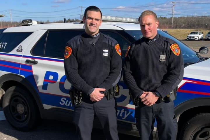 Suffolk County Police officers Peter Laub and Patrick Hanley are being praised after saving a 1-month-old baby girl from choking in Coram on Monday, Jan. 23.