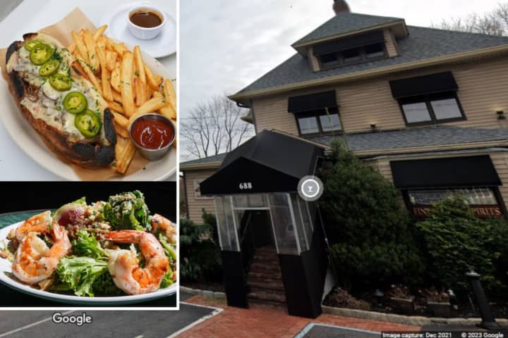 Birdie Bar, located in Northport at 688 Fort Salonga Road, held its grand opening on Monday, April 24. Pictured are (top) the French dip sandwich and &quot;local greens.&quot;