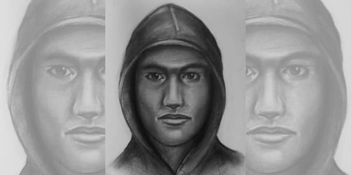 Composite sketch of the man who broke into two Mastic Beach homes and assaulted elderly women in October 2023.