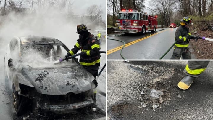 Crews worked to extinguish a car fire and downed burning wires during a busy morning in Somers.&nbsp;