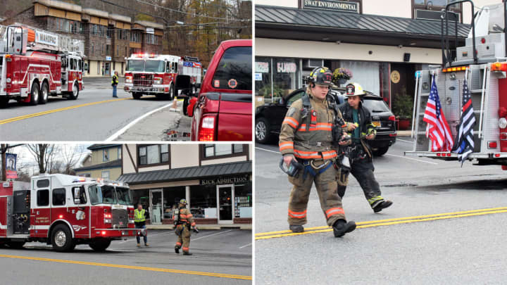 Firefighters respond to reports of smoke at a multi-store strip in Mahopac at 900 South Lake Blvd. on Monday, Nov. 28.